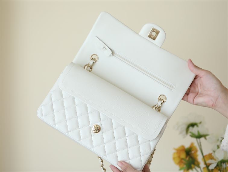 Chanel Classic Quilted Medium Double Flap Ivory Caviar – CB039