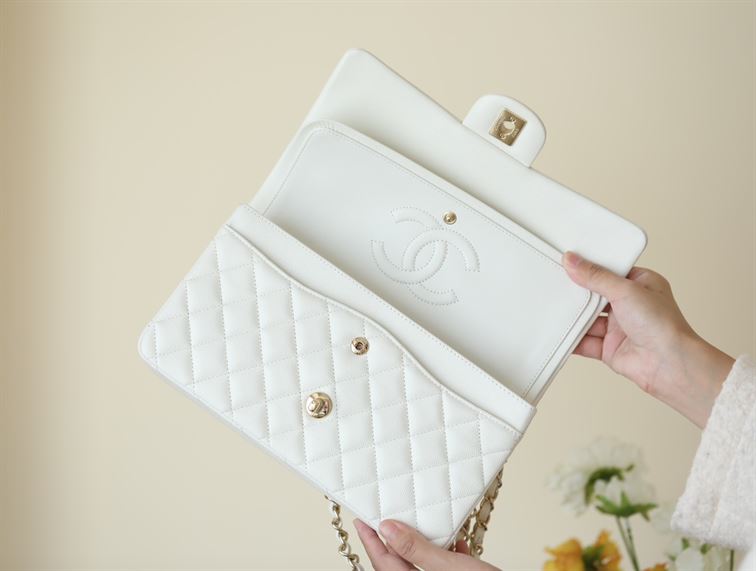 Chanel Classic Quilted Medium Double Flap Ivory Caviar – CB039