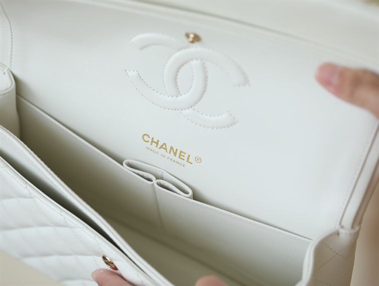 Chanel Classic Quilted Medium Double Flap Ivory Caviar – CB039