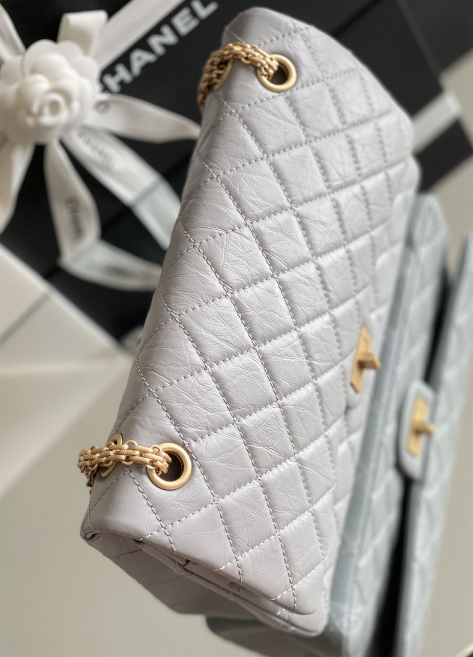Chanel Grey Quilted Aged Leather Reissue Classic Flap Bag Gold Hardware – CB042