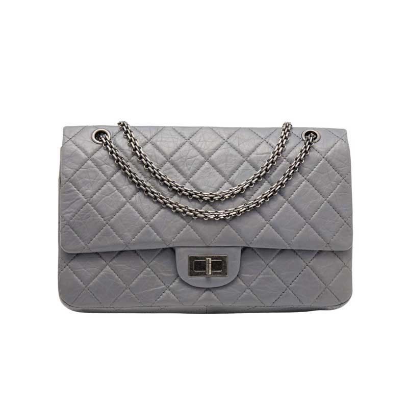 Chanel Grey Quilted Aged Leather Reissue Classic Flap Bag Silver Hardware – CB043