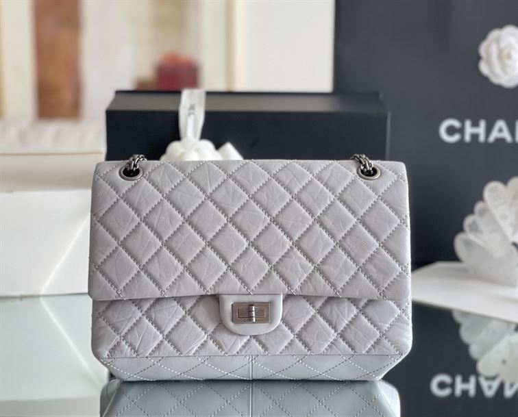 Chanel Grey Quilted Aged Leather Reissue Classic Flap Bag Silver Hardware – CB043