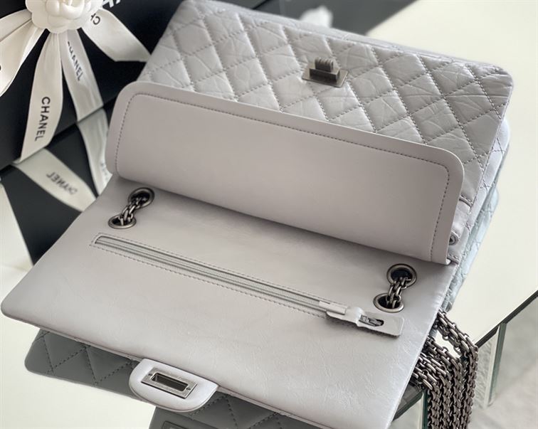 Chanel Grey Quilted Aged Leather Reissue Classic Flap Bag Silver Hardware – CB043