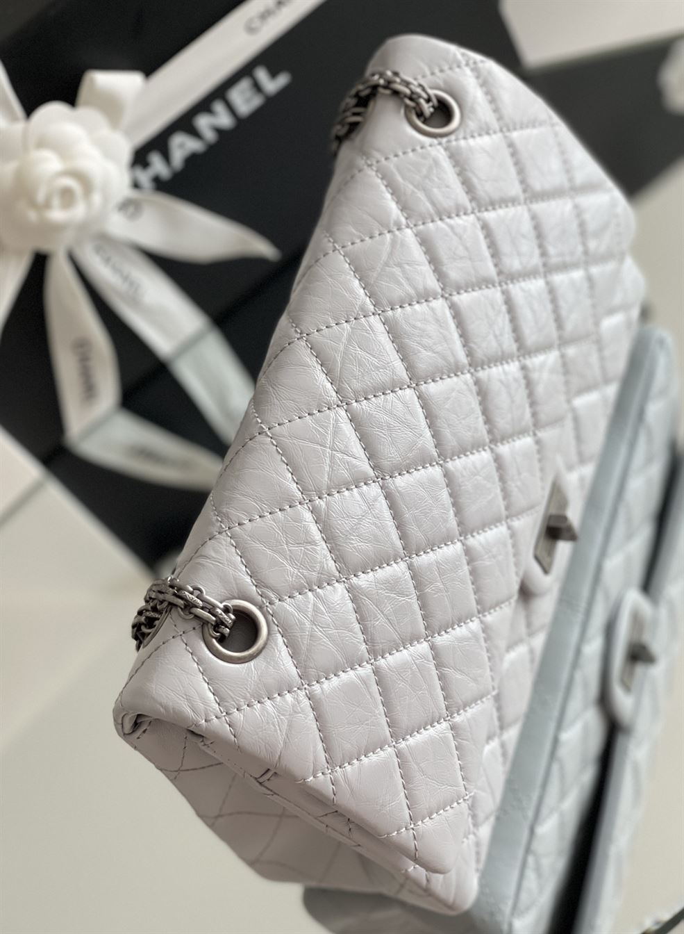 Chanel Grey Quilted Aged Leather Reissue Classic Flap Bag Silver Hardware – CB043