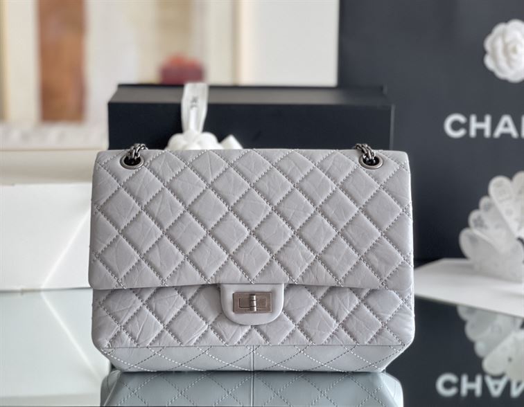 Chanel Grey Quilted Aged Leather Reissue Classic Flap Bag Silver Hardware – CB043