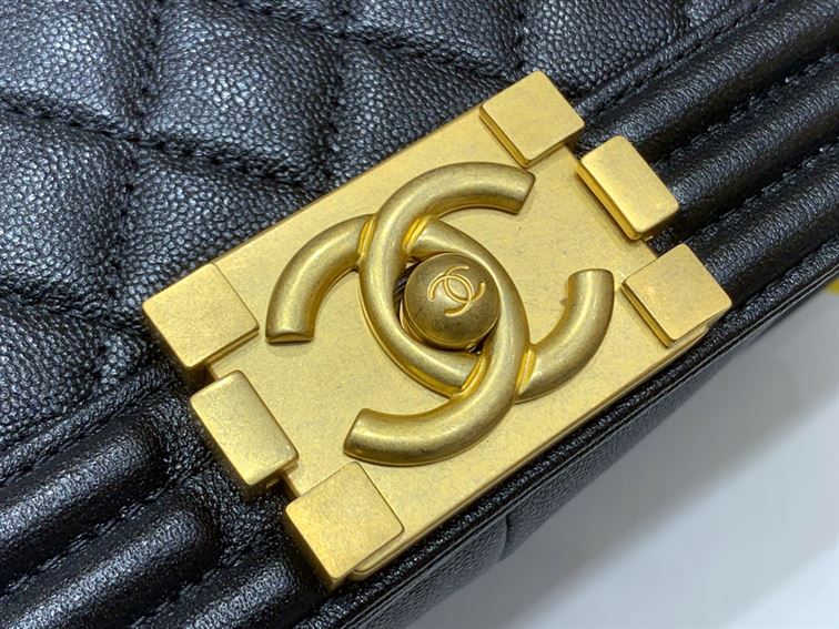Chanel Medium Boy Bag Black Caviar Antique Gold Hardware – CB048