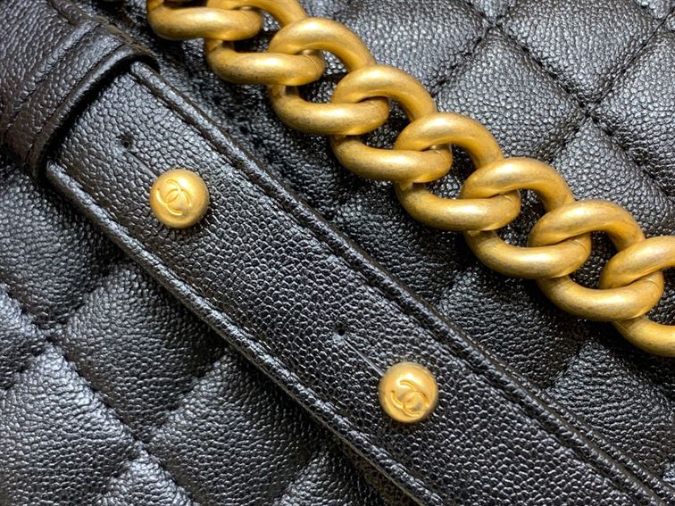 Chanel Medium Boy Bag Black Caviar Antique Gold Hardware – CB048