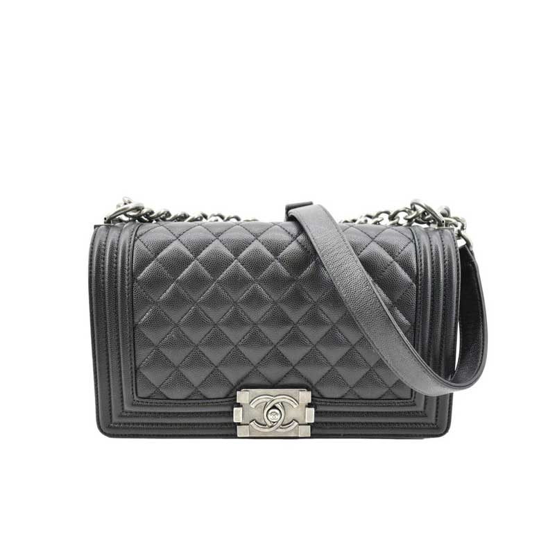 Chanel Medium Boy Bag Black Caviar Antique Silver Hardware – CB049