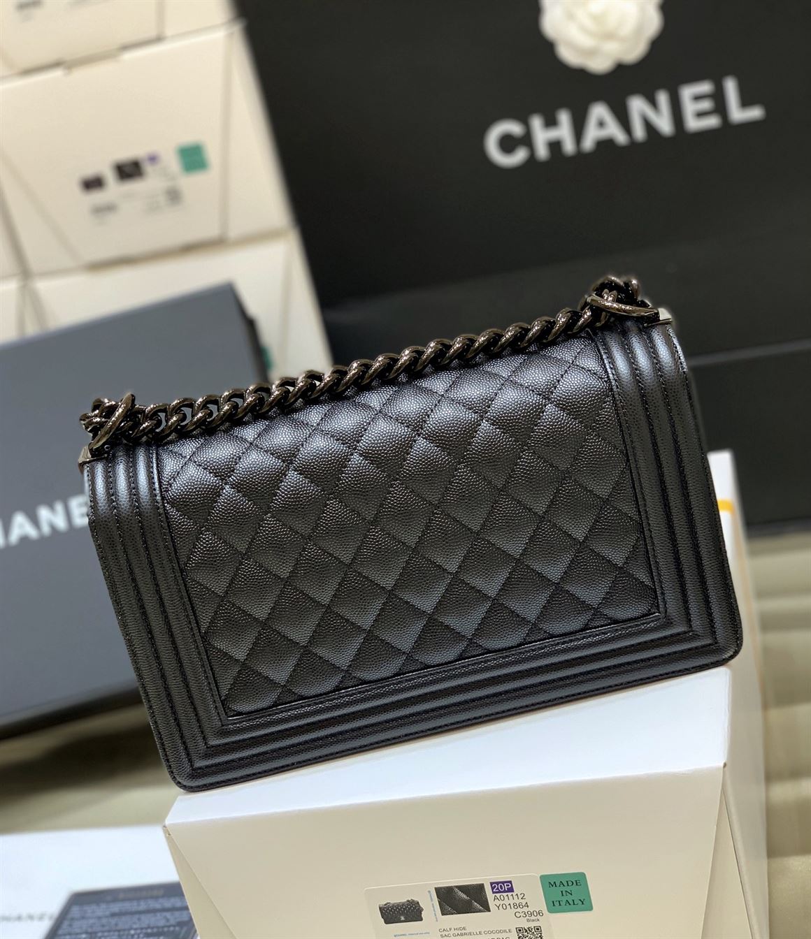 Chanel Medium Boy Bag Black Caviar Antique Silver Hardware – CB049