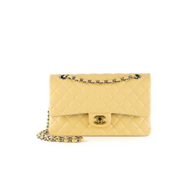 Chanel Medium Classic Handbag Yellow Lambskin Rainbow- CB032