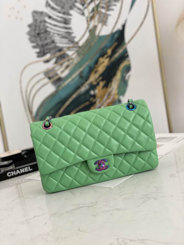 Chanel Medium Green Quilted Lambskin Classic Double Flap Rainbow – CB033