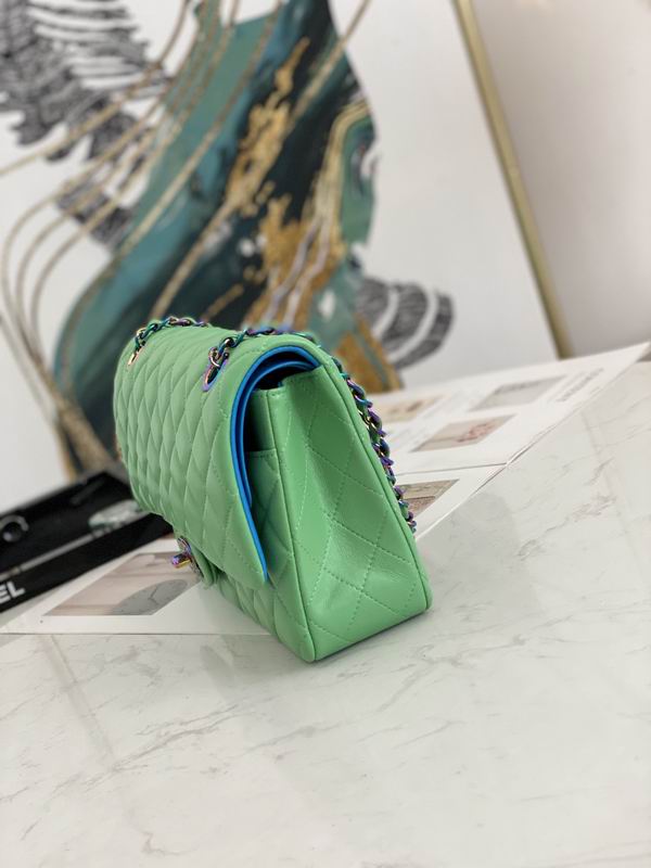 Chanel Medium Green Quilted Lambskin Classic Double Flap Rainbow – CB033