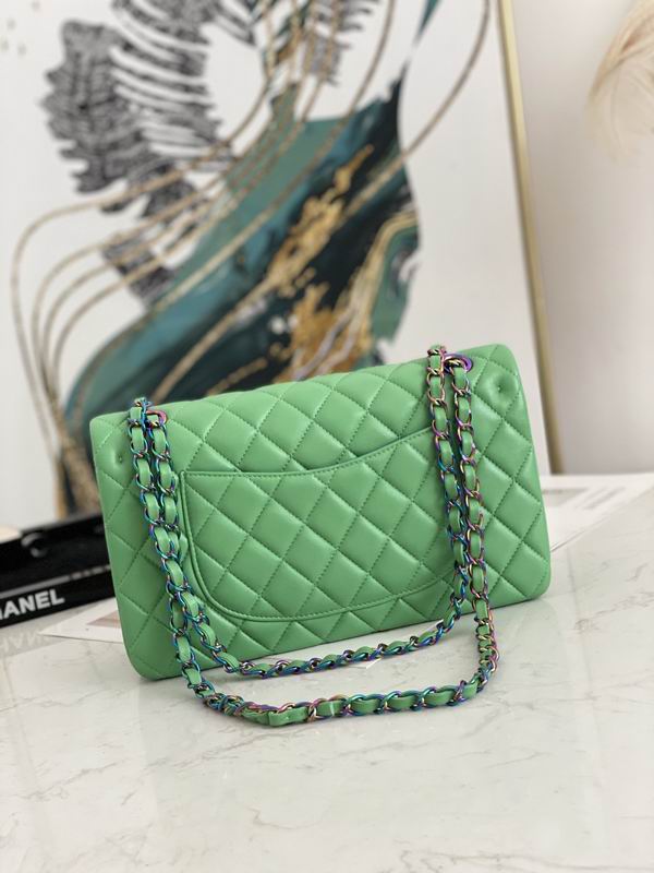 Chanel Medium Green Quilted Lambskin Classic Double Flap Rainbow – CB033