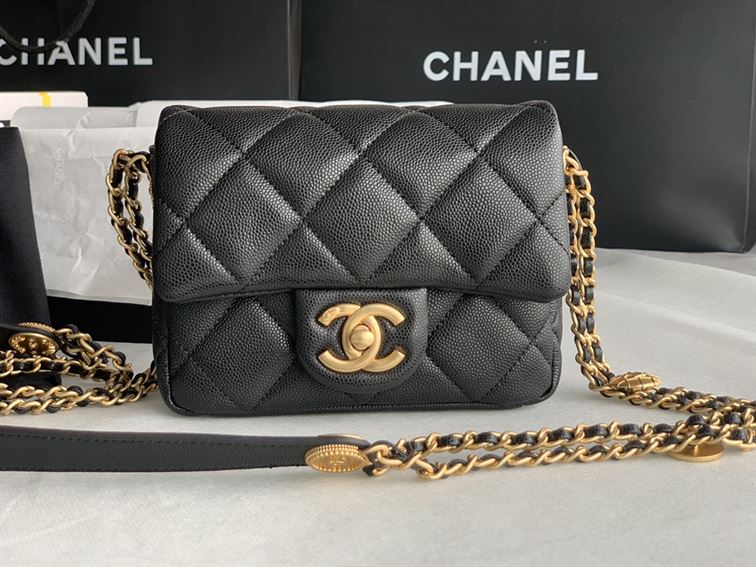 Chanel Mini Flap Bag Black Shiny Calfskin Gold-Tone Metal – CB046