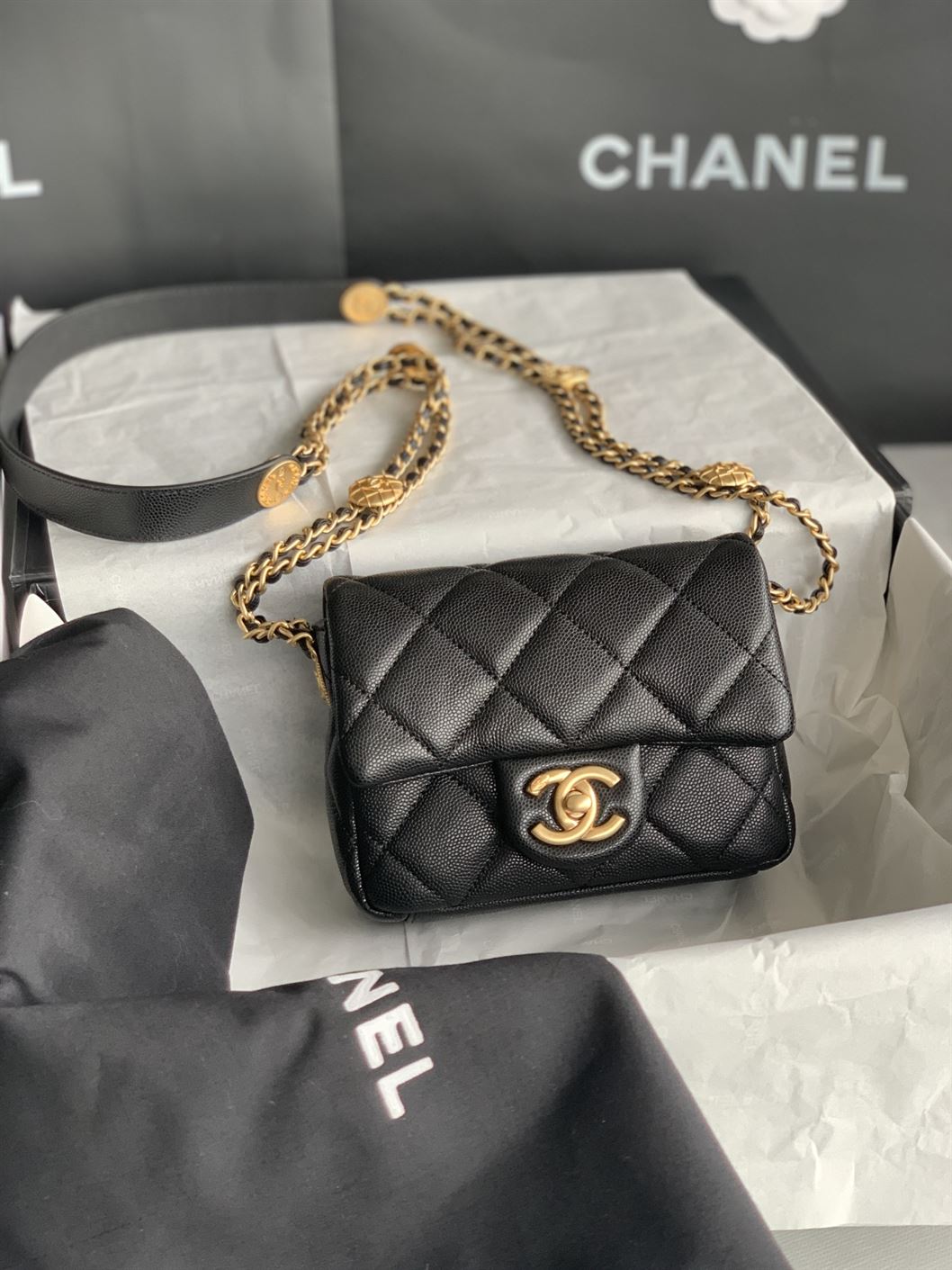 Chanel Mini Flap Bag Black Shiny Calfskin Gold-Tone Metal – CB046