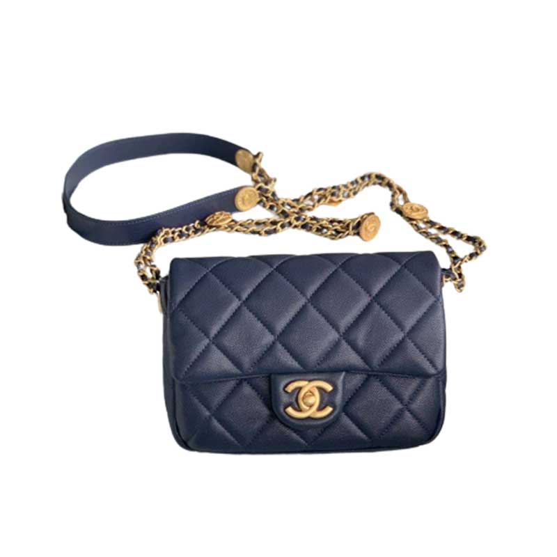 Chanel Mini Flap Bag Navy Blue Shiny Calfskin Gold-Tone Metal – CB044