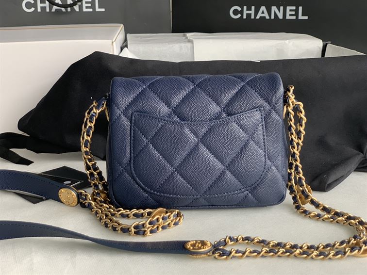 Chanel Mini Flap Bag Navy Blue Shiny Calfskin Gold-Tone Metal – CB044