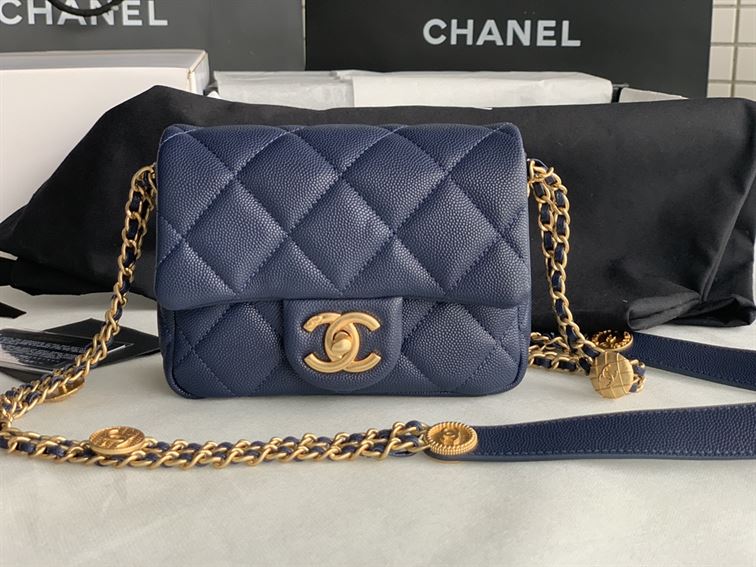 Chanel Mini Flap Bag Navy Blue Shiny Calfskin Gold-Tone Metal – CB044