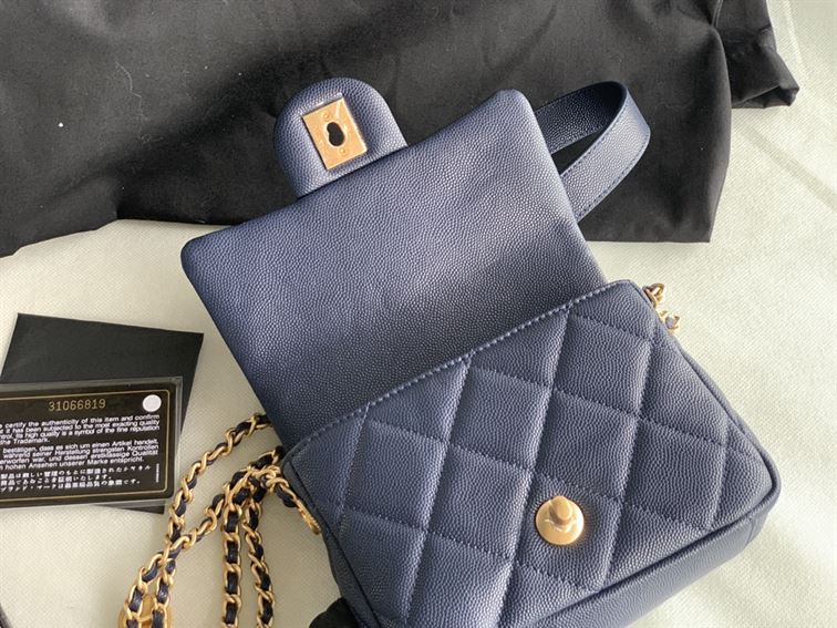 Chanel Mini Flap Bag Navy Blue Shiny Calfskin Gold-Tone Metal – CB044