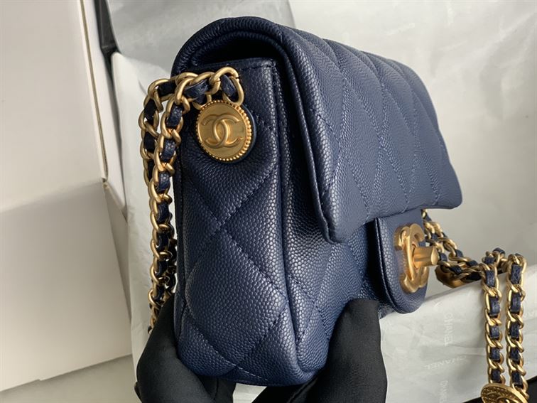 Chanel Mini Flap Bag Navy Blue Shiny Calfskin Gold-Tone Metal – CB044