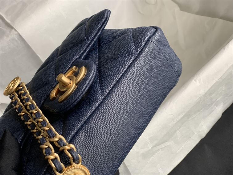 Chanel Mini Flap Bag Navy Blue Shiny Calfskin Gold-Tone Metal – CB044