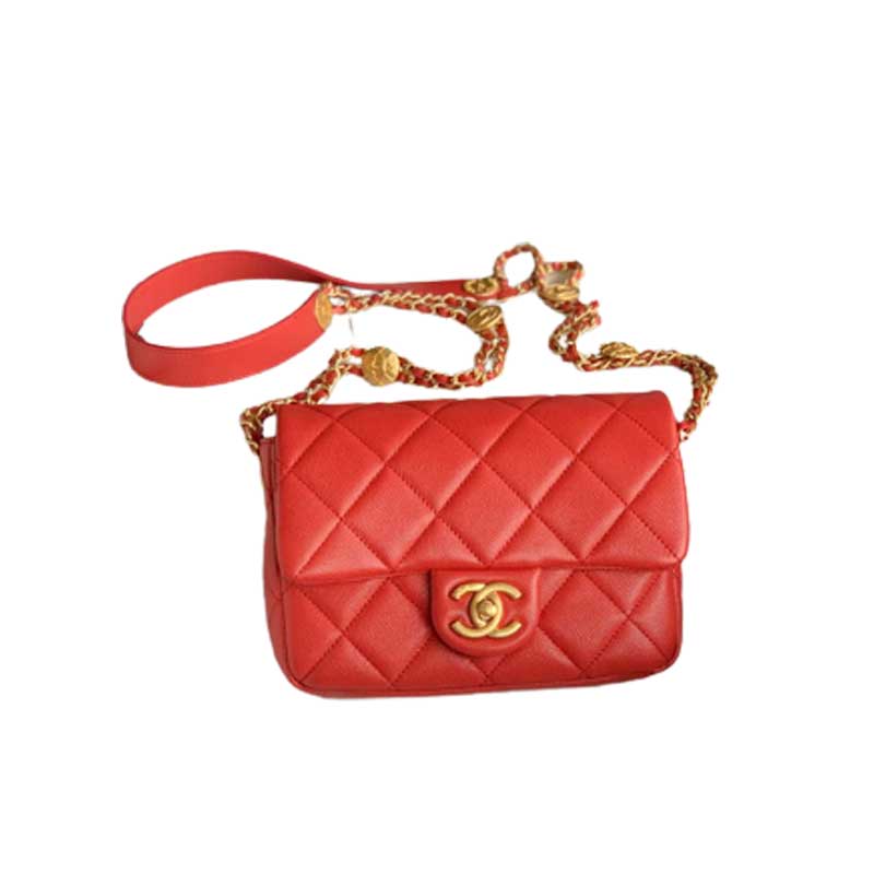 Chanel Mini Flap Bag Red Shiny Calfskin Gold-Tone Metal – CB045