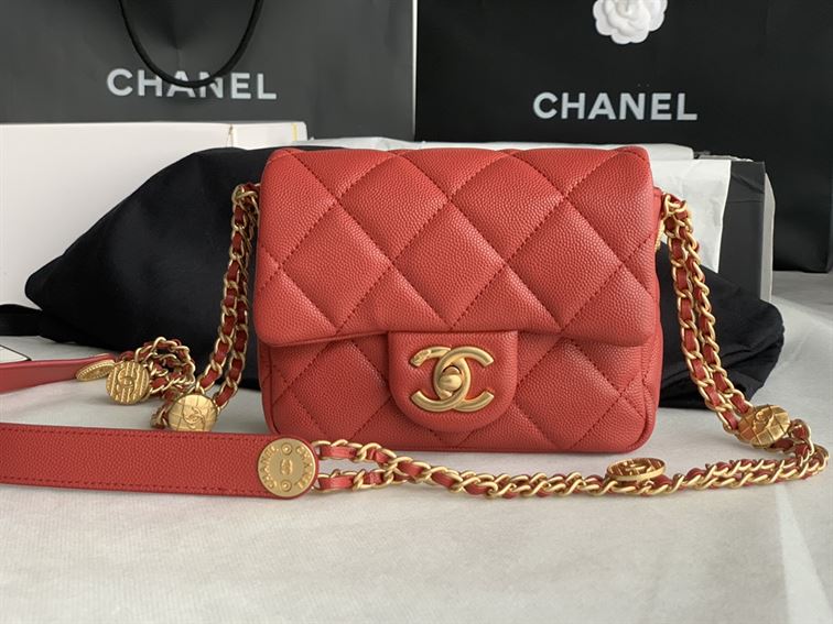 Chanel Mini Flap Bag Red Shiny Calfskin Gold-Tone Metal – CB045
