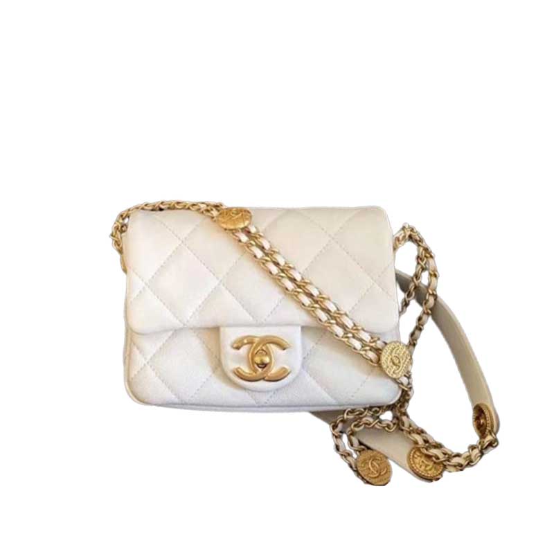 Chanel Mini Flap Bag White Shiny Calfskin Gold-Tone Metal – CB047