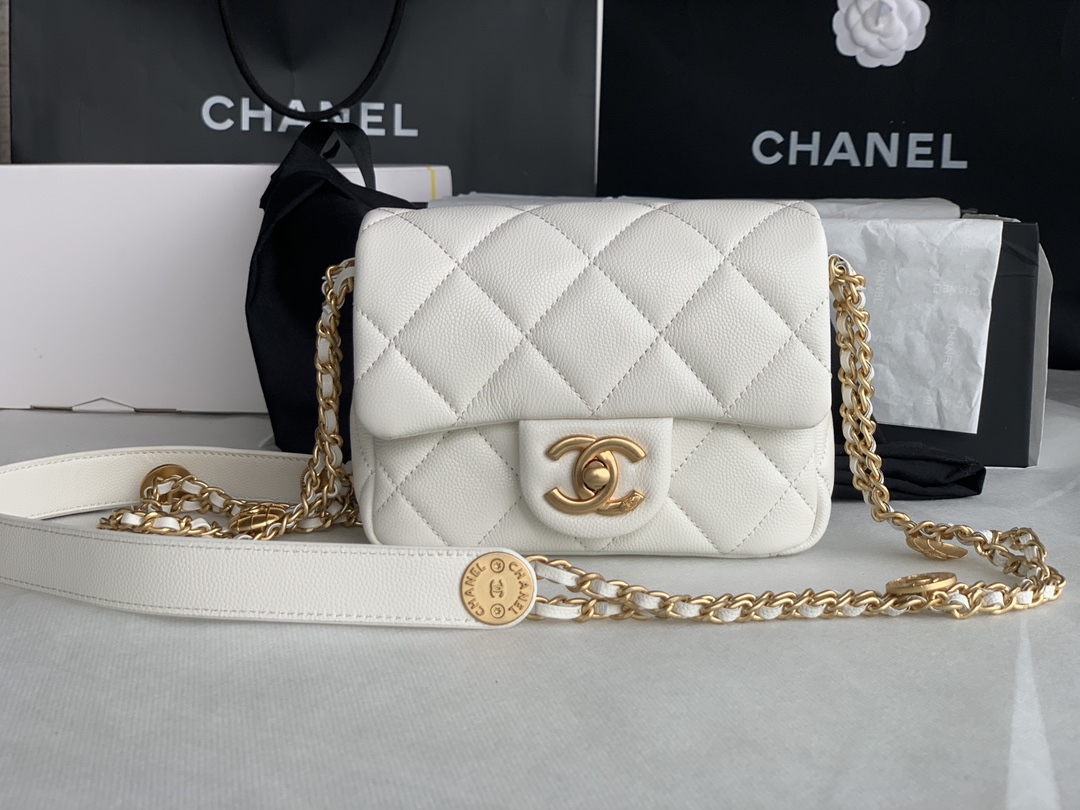 Chanel Mini Flap Bag White Shiny Calfskin Gold-Tone Metal – CB047