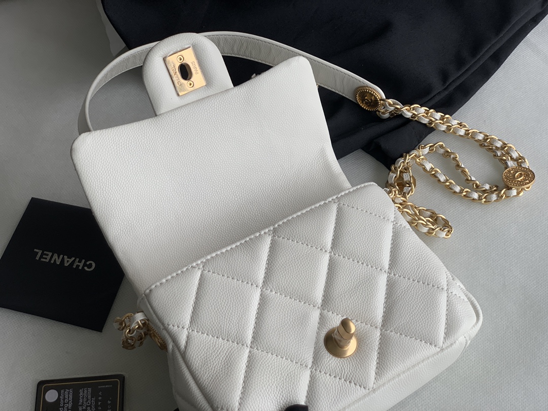 Chanel Mini Flap Bag White Shiny Calfskin Gold-Tone Metal – CB047