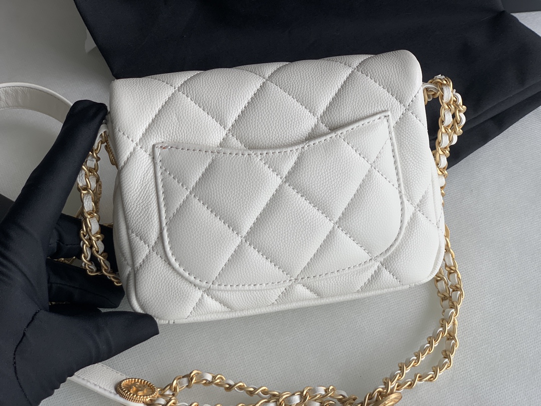 Chanel Mini Flap Bag White Shiny Calfskin Gold-Tone Metal – CB047