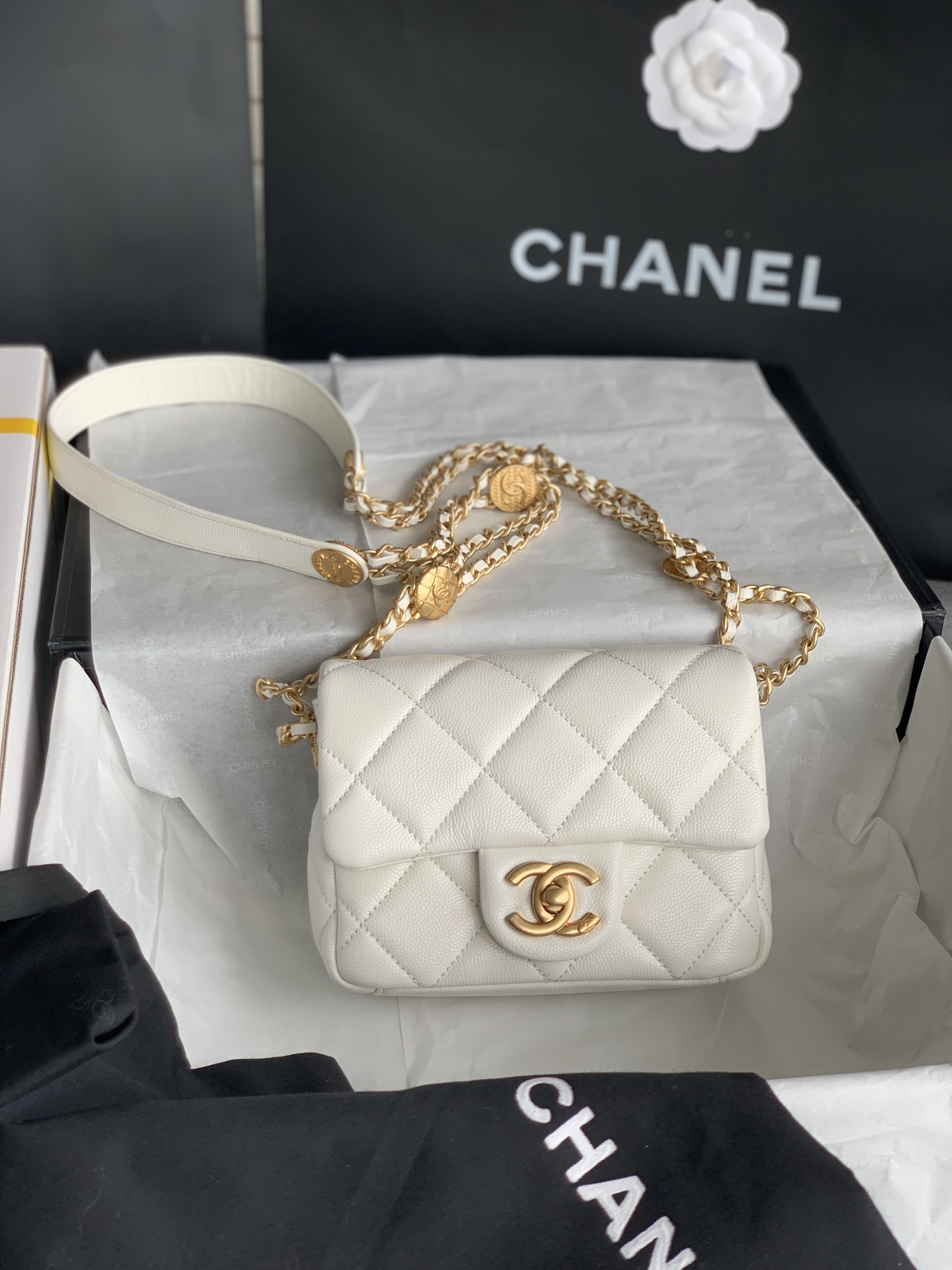 Chanel Mini Flap Bag White Shiny Calfskin Gold-Tone Metal – CB047