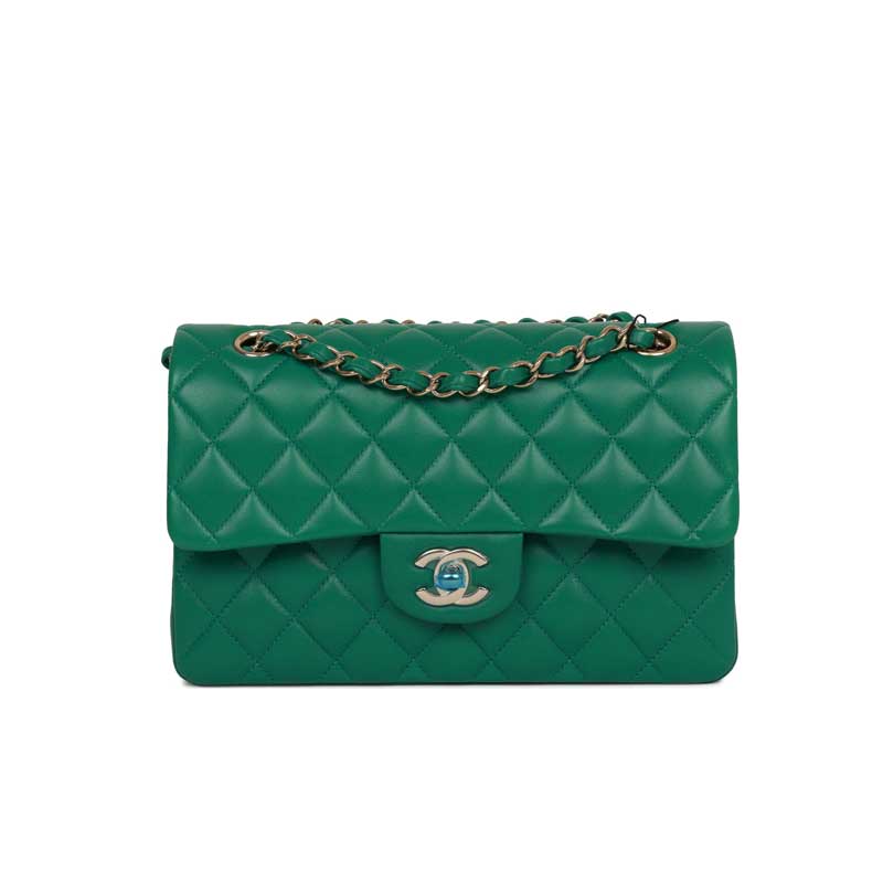 Chanel Small Classic Double Flap Bag Green Lambskin – CB030