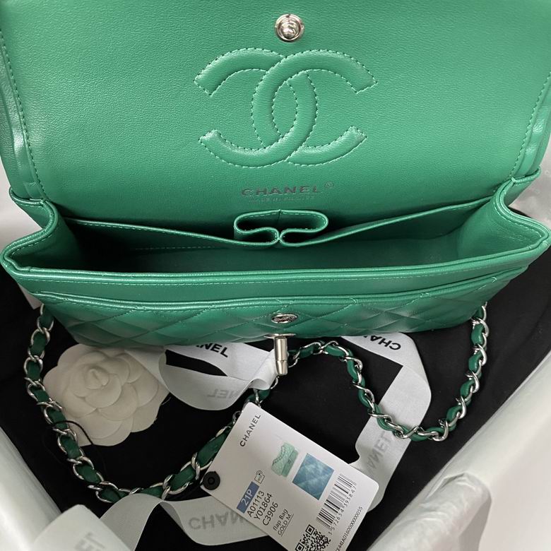 Chanel Small Classic Double Flap Bag Green Lambskin – CB030