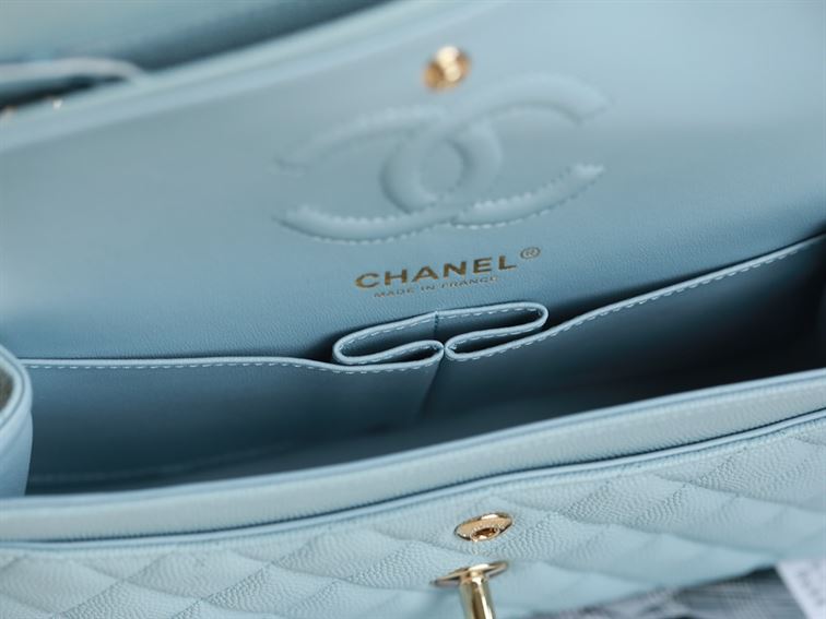 Chanel Small Double Flap Bag Light Blue Caviar Leather Light Gold Hardware – CB038
