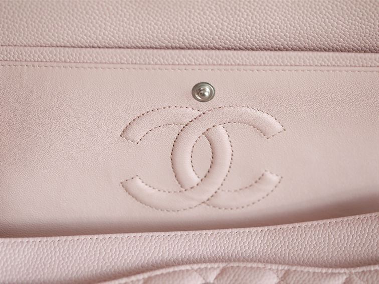 Classic Medium Double Flap Rose Clair Quilted Caviar silver hardware – CB040