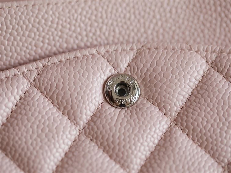 Classic Medium Double Flap Rose Clair Quilted Caviar silver hardware – CB040