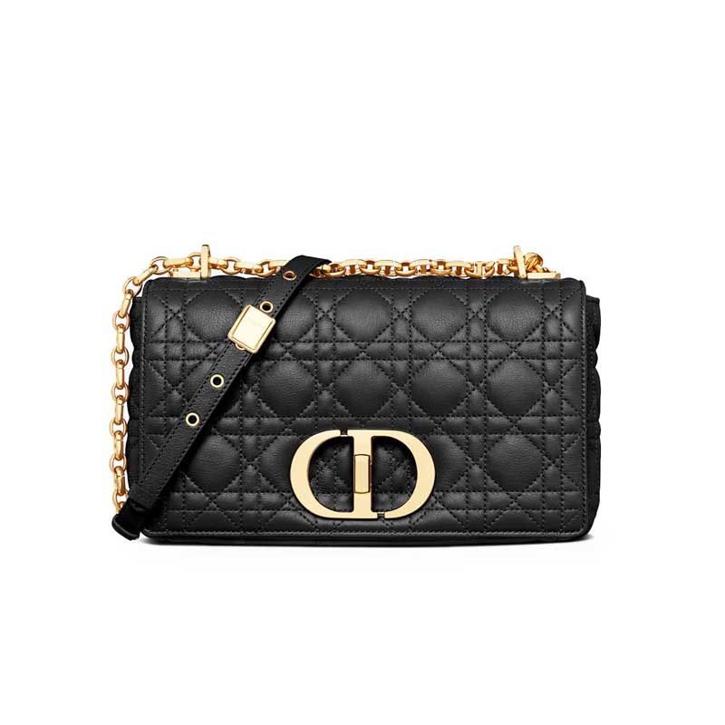 Medium Dior Caro Bag Black Supple Cannage Calfskin – DB068
