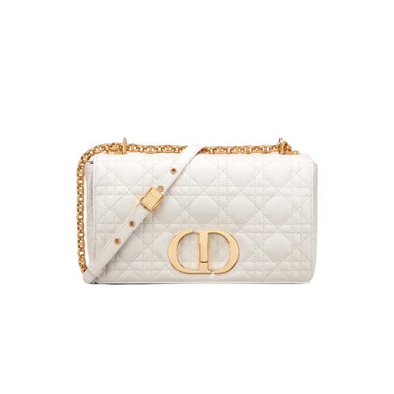 Medium Dior Caro Bag Ivory Supple Cannage Calfskin – DB069
