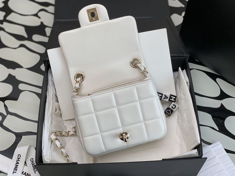 Mini Flap Bag Lambskin Gold-Tone Metal White – CB034