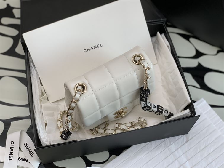 Mini Flap Bag Lambskin Gold-Tone Metal White – CB034