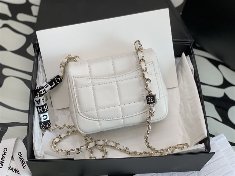 Mini Flap Bag Lambskin Gold-Tone Metal White – CB034