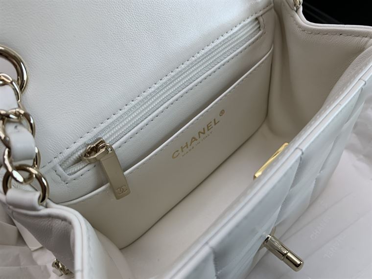 Mini Flap Bag Lambskin Gold-Tone Metal White – CB034