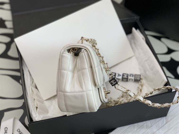 Mini Flap Bag Lambskin Gold-Tone Metal White – CB034