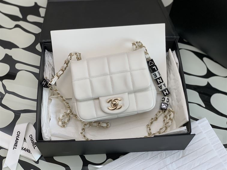 Mini Flap Bag Lambskin Gold-Tone Metal White – CB034