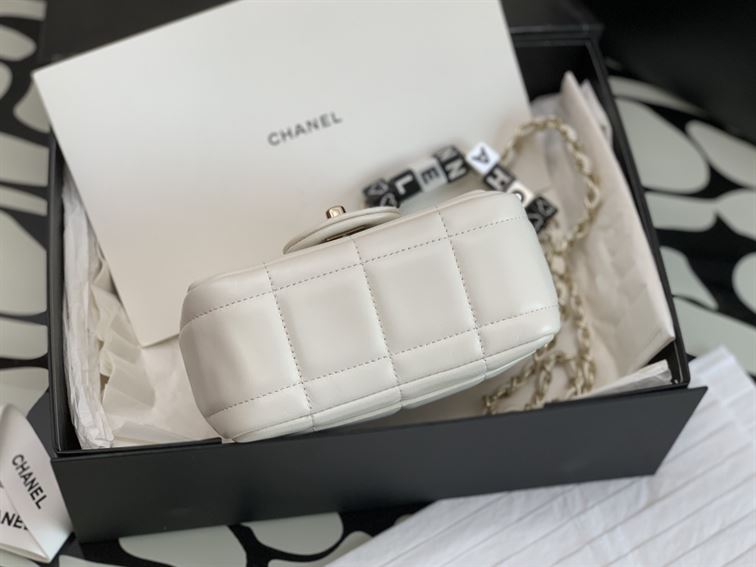 Mini Flap Bag Lambskin Gold-Tone Metal White – CB034