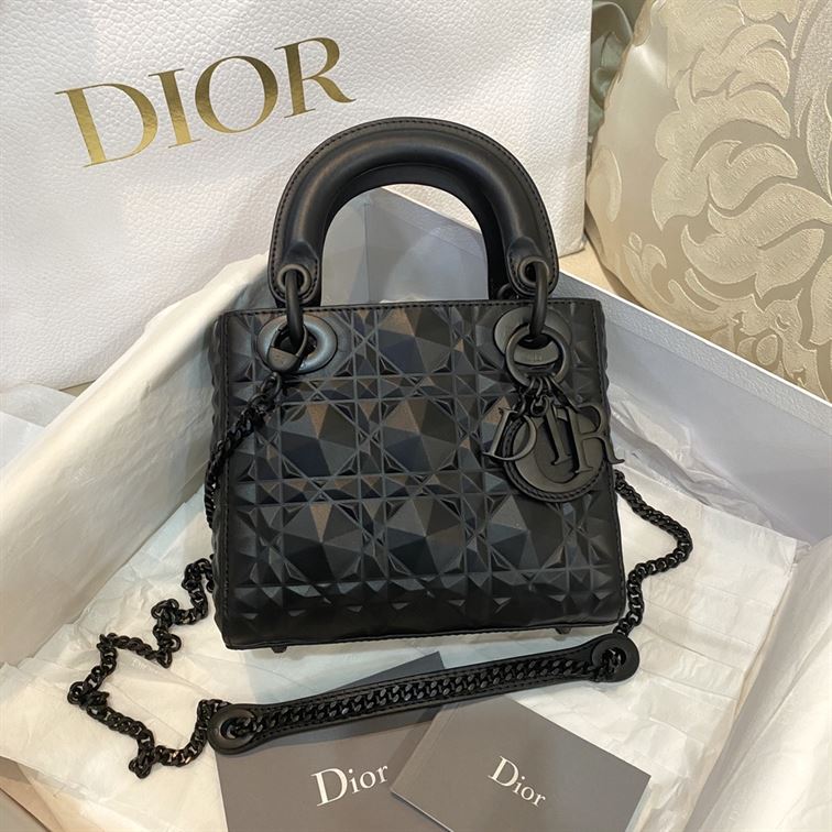 Mini Lady Dior Bag Black Cannage Calfskin with Diamond Motif – DB062