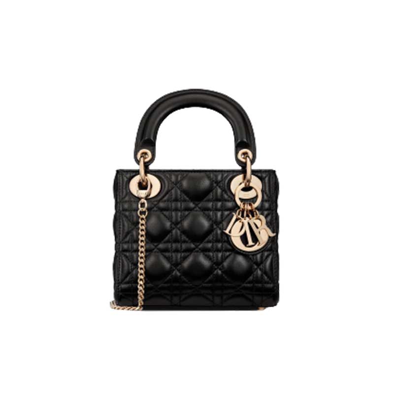 Mini Lady Dior Bag Black Cannage Lambskin Gold Hardware – DB061