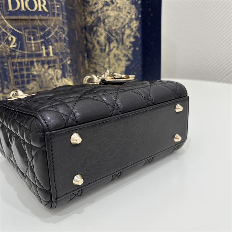 Mini Lady Dior Bag Black Cannage Lambskin Gold Hardware – DB061