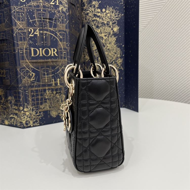 Mini Lady Dior Bag Black Cannage Lambskin Gold Hardware – DB061